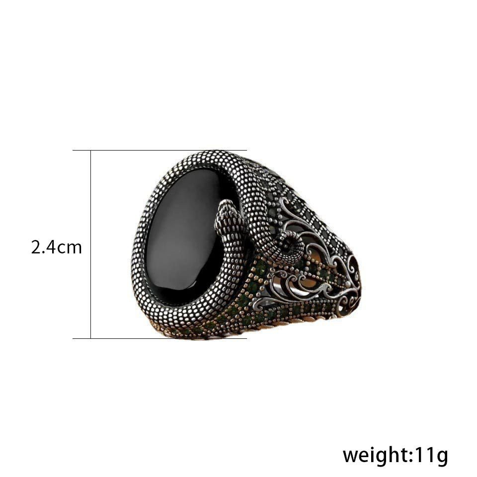 Vintage Obsidian Protection Snake Ring