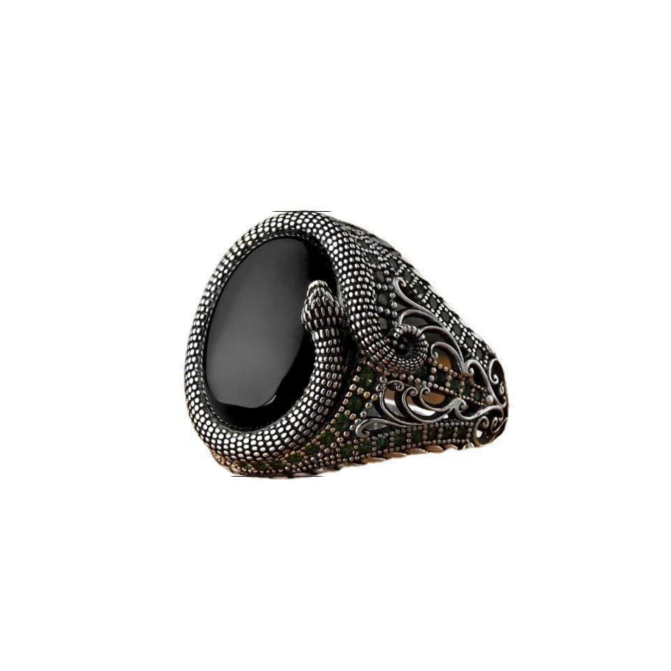Vintage Obsidian Protection Snake Ring