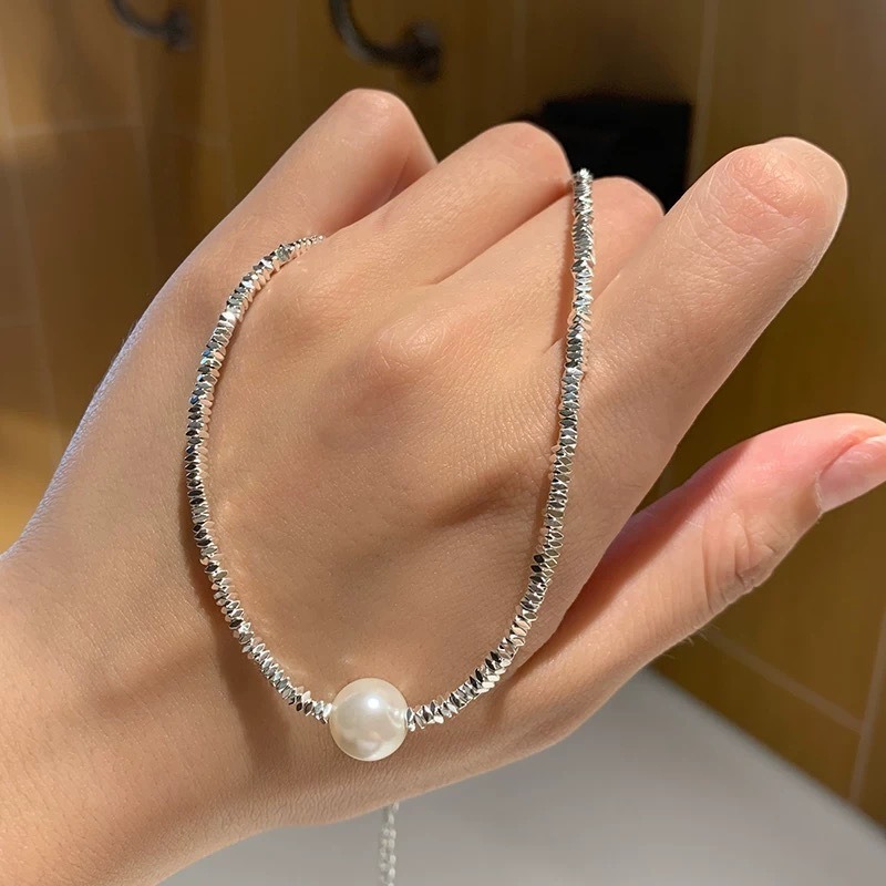 Silver Shimmer Pearl S925 Sterling Silver Freshwater Pearl Bracelet & Necklace Set