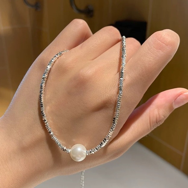 Silver Shimmer Pearl S925 Sterling Silver Freshwater Pearl Bracelet & Necklace Set