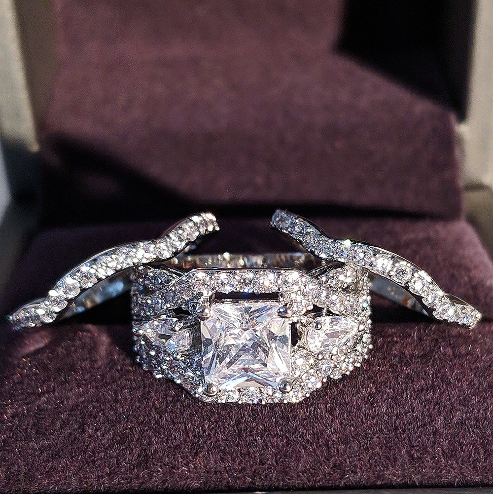 Square Starburst S925 Sterling Silver Princess Cut Bridal Set