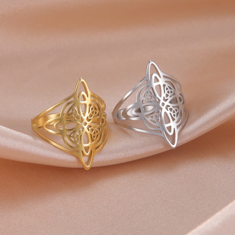 Celtic Witch Knot Openwork Ring 18K Gold-Plated/Titanium Steel Vintage Totem Band