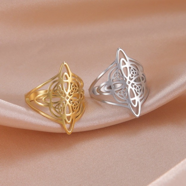 Celtic Witch Knot Openwork Ring 18K Gold-Plated/Titanium Steel Vintage Totem Band