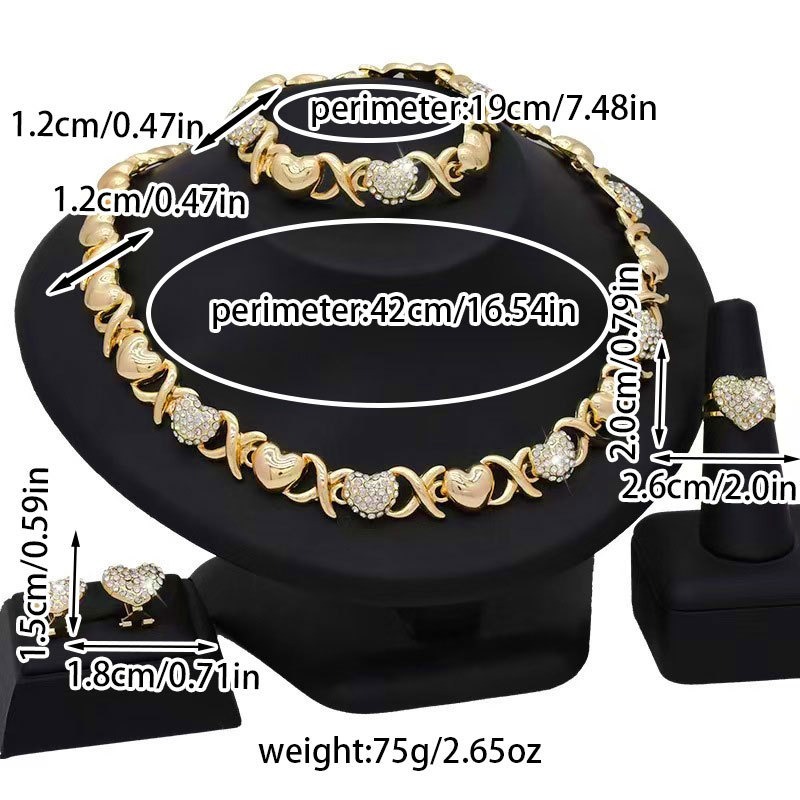 Heart-Link Crystal Jewelry Set | Elegant Gold-Tone Luxury Collection