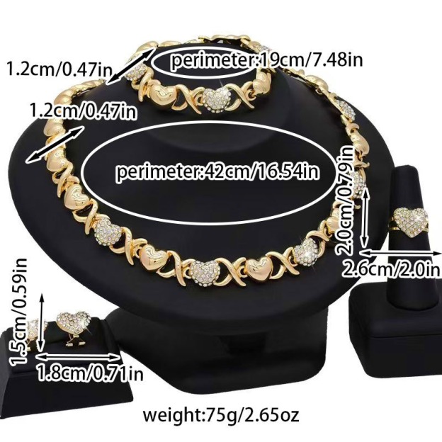 Heart-Link Crystal Jewelry Set | Elegant Gold-Tone Luxury Collection
