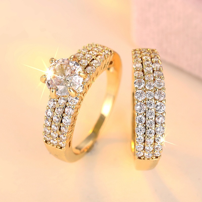 Luxury Moissanite Gold Ring Set | Center Stone & Pave Band Duo