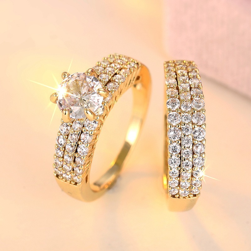 Luxury Moissanite Gold Ring Set | Center Stone & Pave Band Duo