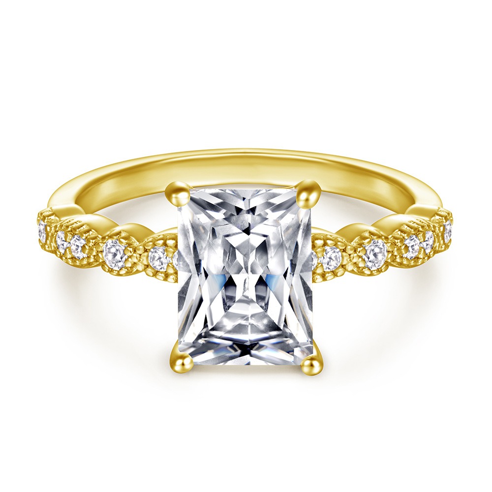 Emerald-Cut Main Stone Multi-Color Ring - Light Luxury Paved Diamond Engagement Band