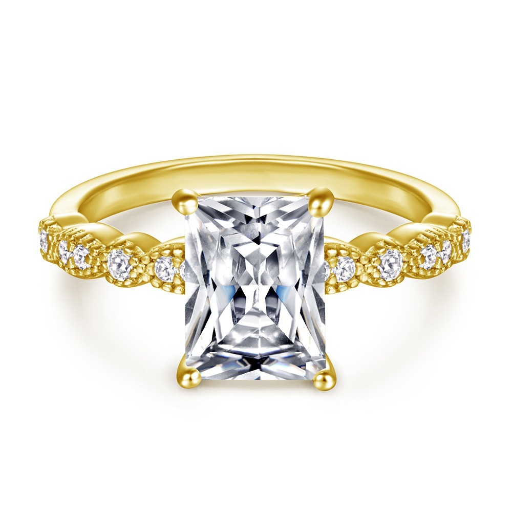Emerald-Cut Main Stone Multi-Color Ring - Light Luxury Paved Diamond Engagement Band