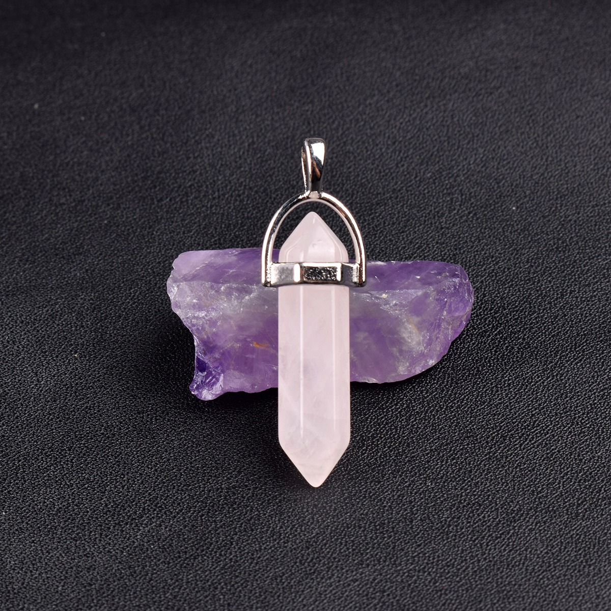 Natural Energy Crystal Point Pendant 2-Piece Set Multi-Color Healing Stone Niche Jewelry