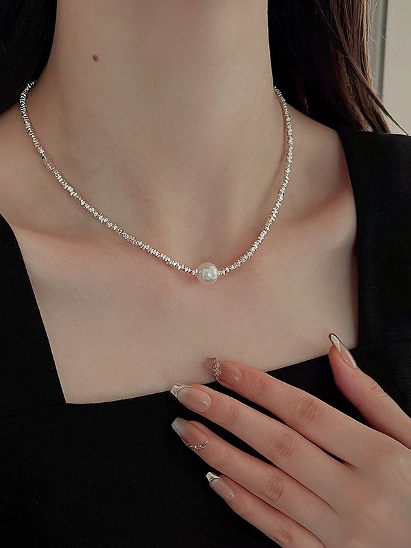 Silver Shimmer Pearl S925 Sterling Silver Freshwater Pearl Bracelet & Necklace Set