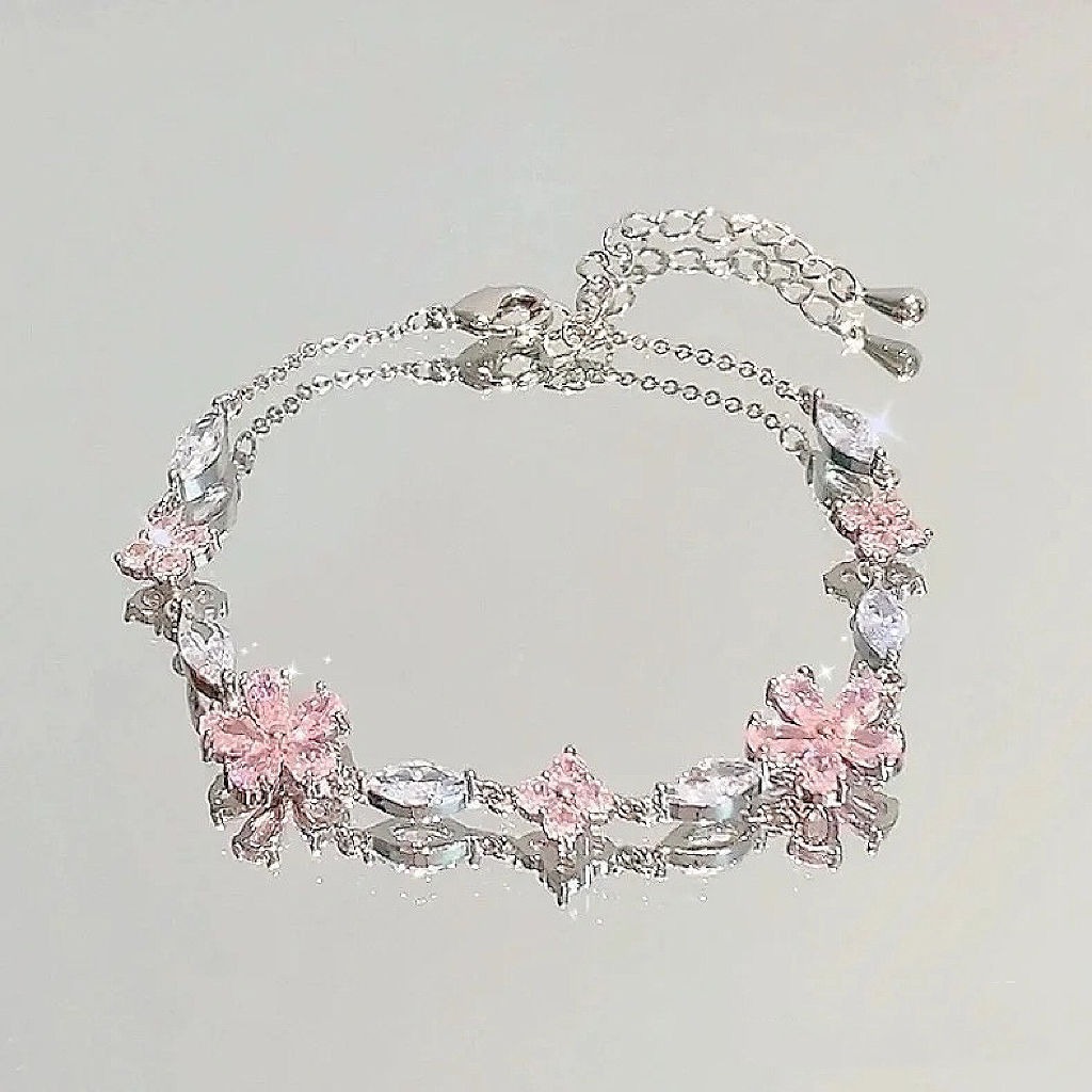 Cherry Blossom Glow S925 Sterling Silver Pink Crystal Cherry Blossom Bracelet