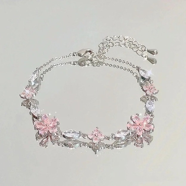 Cherry Blossom Glow S925 Sterling Silver Pink Crystal Cherry Blossom Bracelet