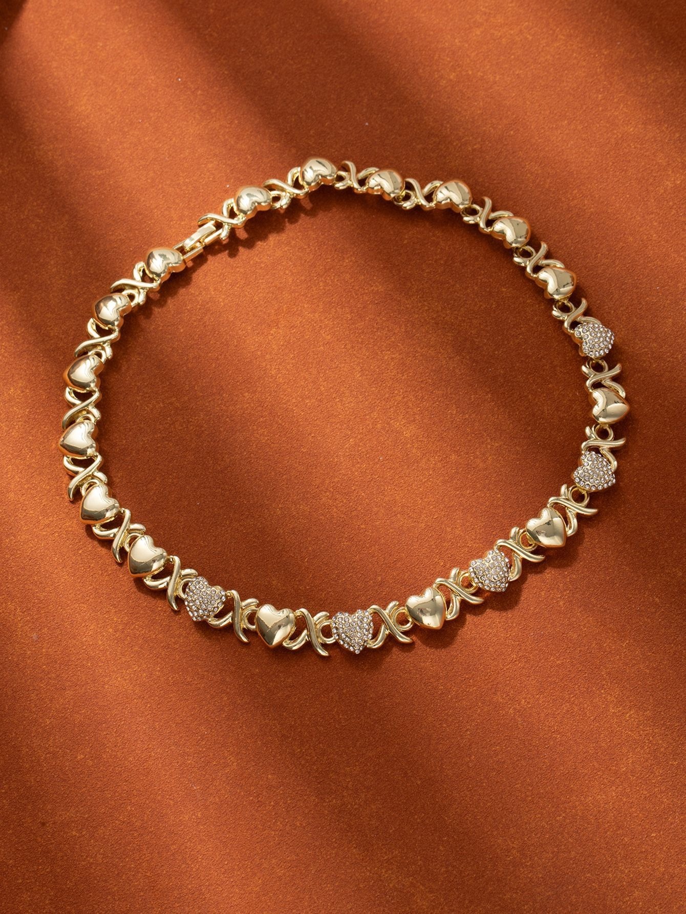 Heart-Link Crystal Jewelry Set | Elegant Gold-Tone Luxury Collection