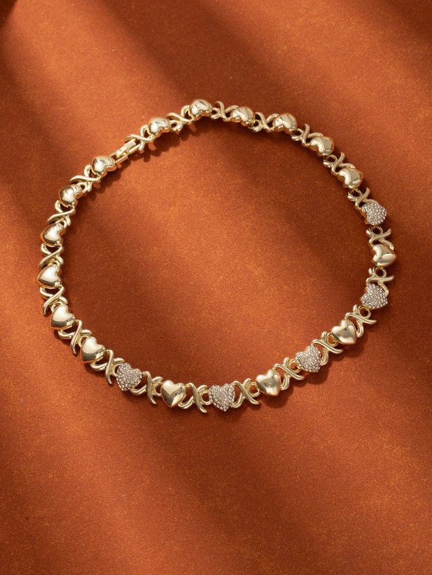 Heart-Link Crystal Jewelry Set | Elegant Gold-Tone Luxury Collection