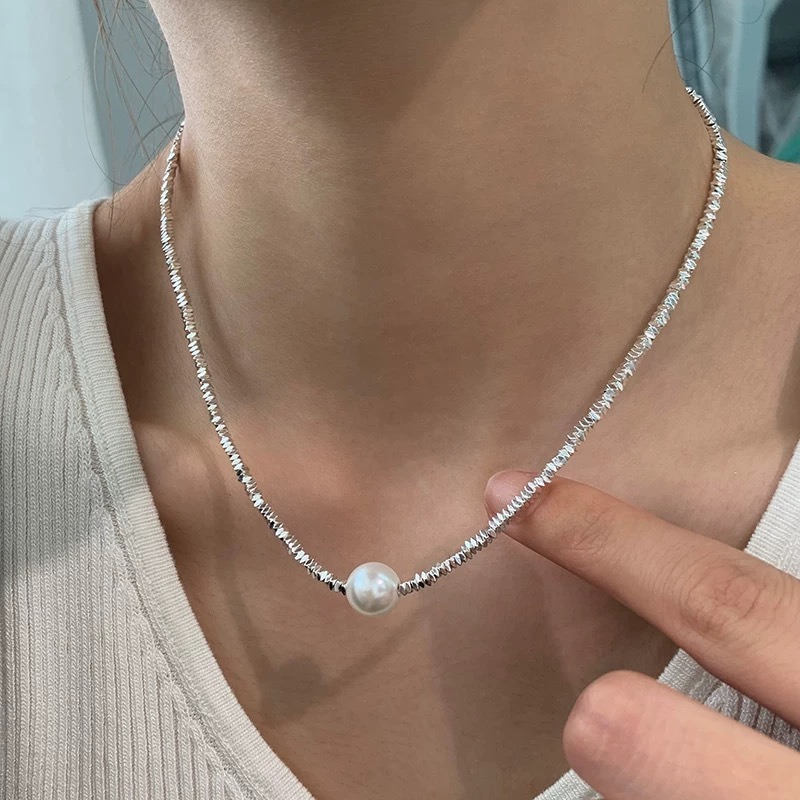 Silver Shimmer Pearl S925 Sterling Silver Freshwater Pearl Bracelet & Necklace Set