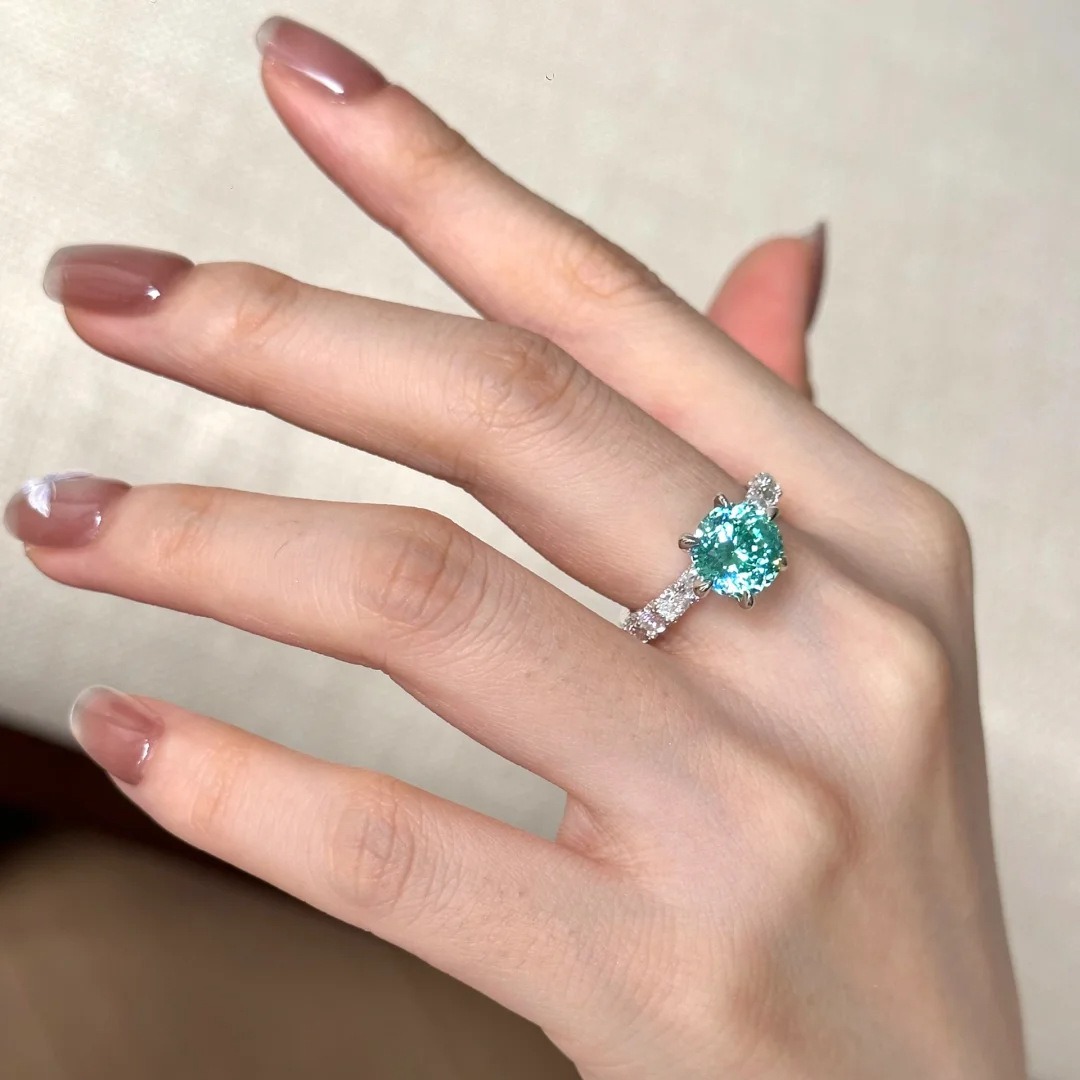 S925 Silver Plated White Gold Six-Prong Round Diamond Full-Set Ring