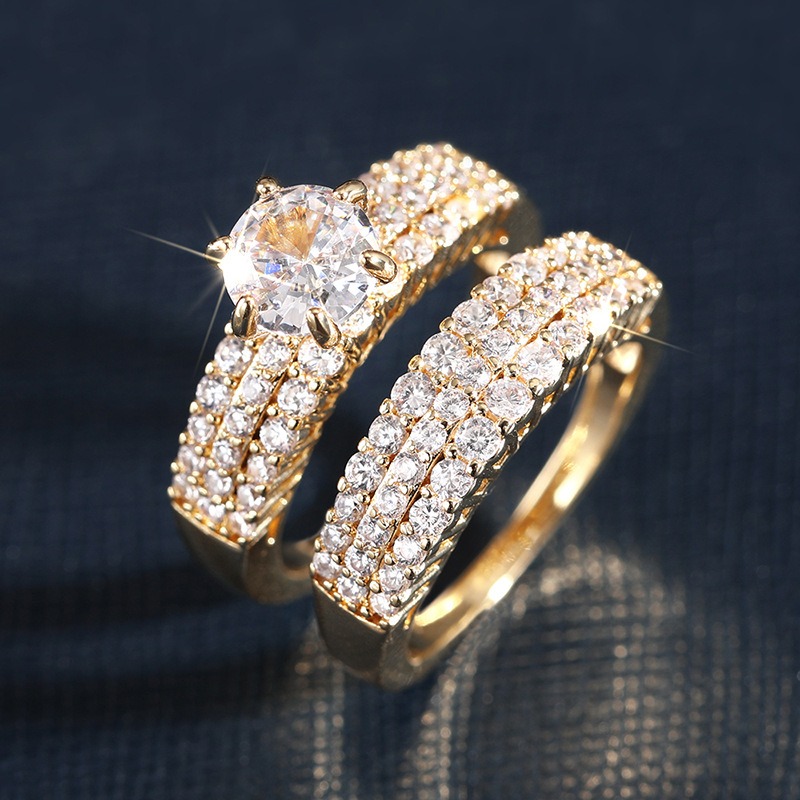 Luxury Moissanite Gold Ring Set | Center Stone & Pave Band Duo