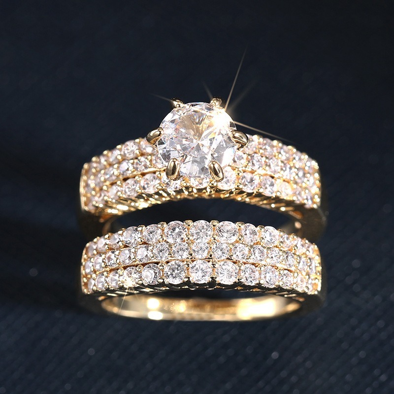 Luxury Moissanite Gold Ring Set | Center Stone & Pave Band Duo