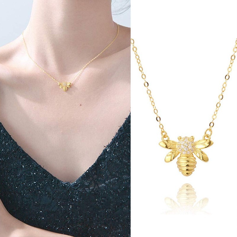 「Honey Bee Glow」18K Gold 3D Bee Collarbone Necklace