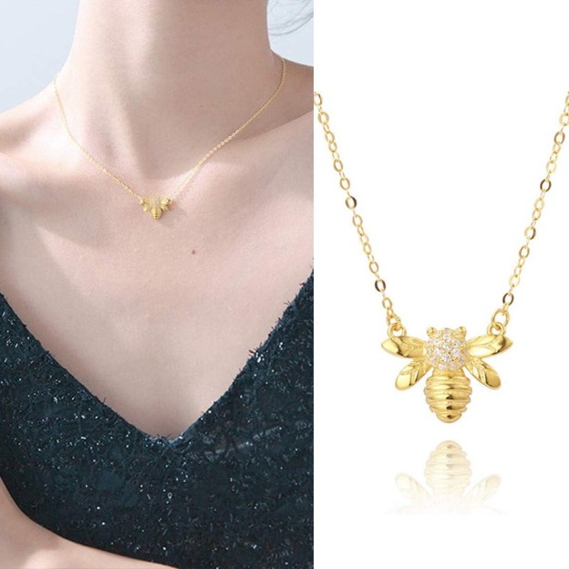 「Honey Bee Glow」18K Gold 3D Bee Collarbone Necklace