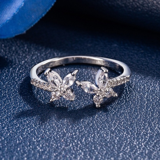 「Dual Butterfly Flutter」Marquise Cut Offset Open Ring