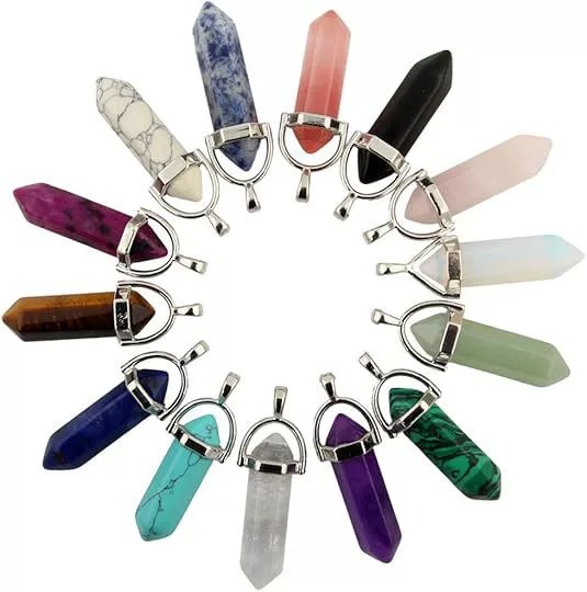 Natural Energy Crystal Point Pendant 2-Piece Set Multi-Color Healing Stone Niche Jewelry