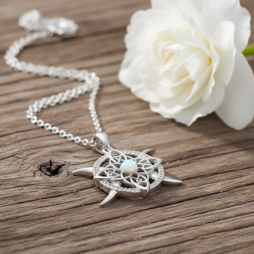 Sterling Silver Witch's Knot Opal Protection Necklace