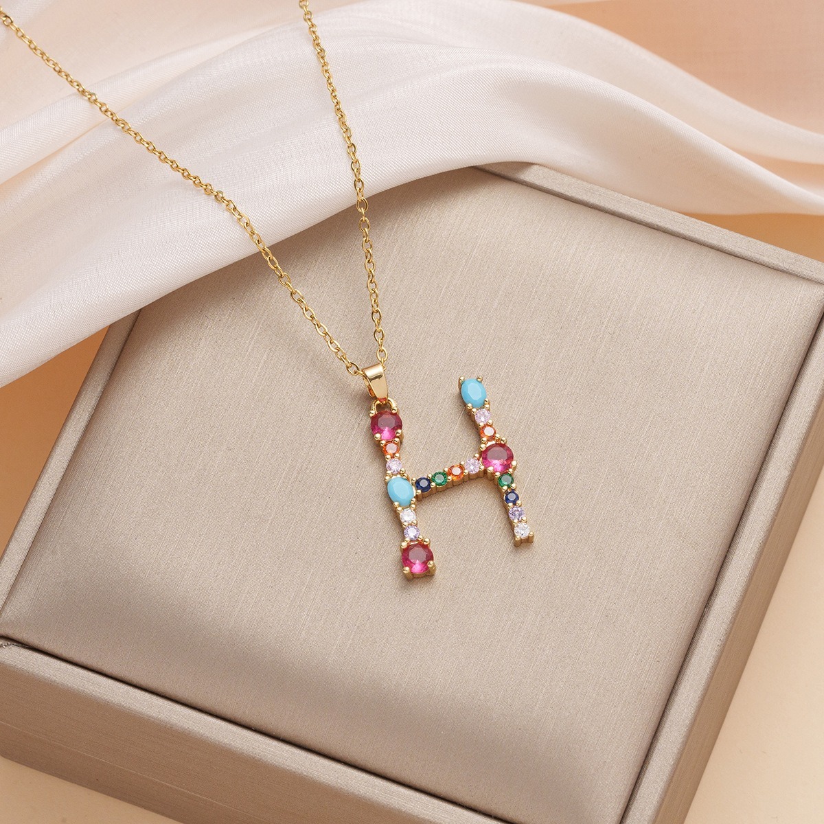 Personalized Colorful Gemstone Initial Necklace
