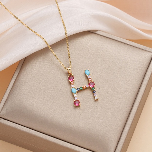 Personalized Colorful Gemstone Initial Necklace