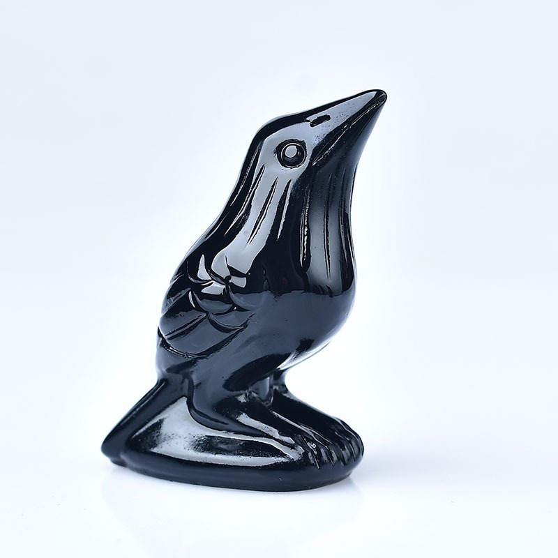 Raven Messenger Natural Black Obsidian Figurine