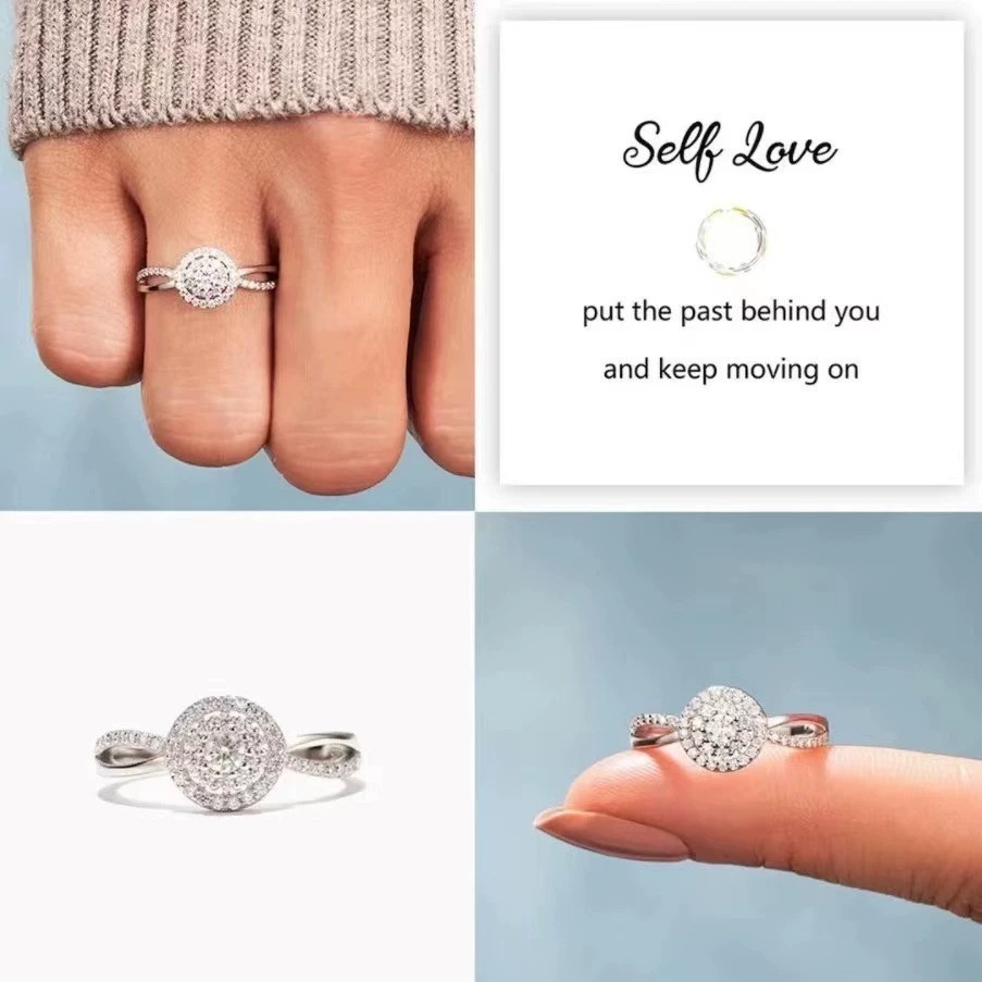 S925 Self Love Themed Full-Diamond Circle Ring Light Luxury Self-Care Band