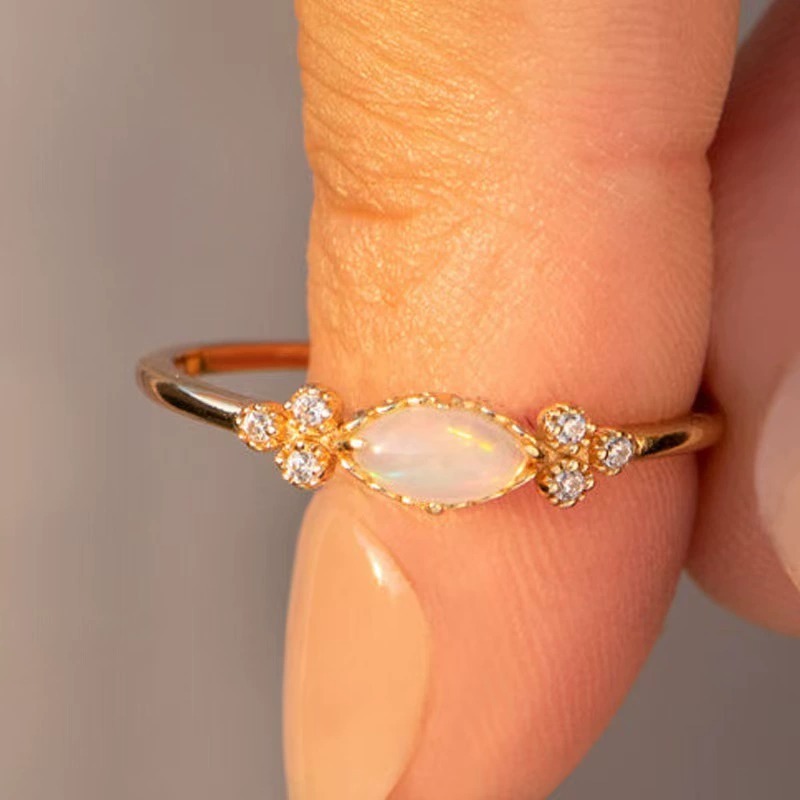“Starlume Opal” Minimal Opal & Diamond Accent Ring | 18K Gold or Platinum Tone Finish
