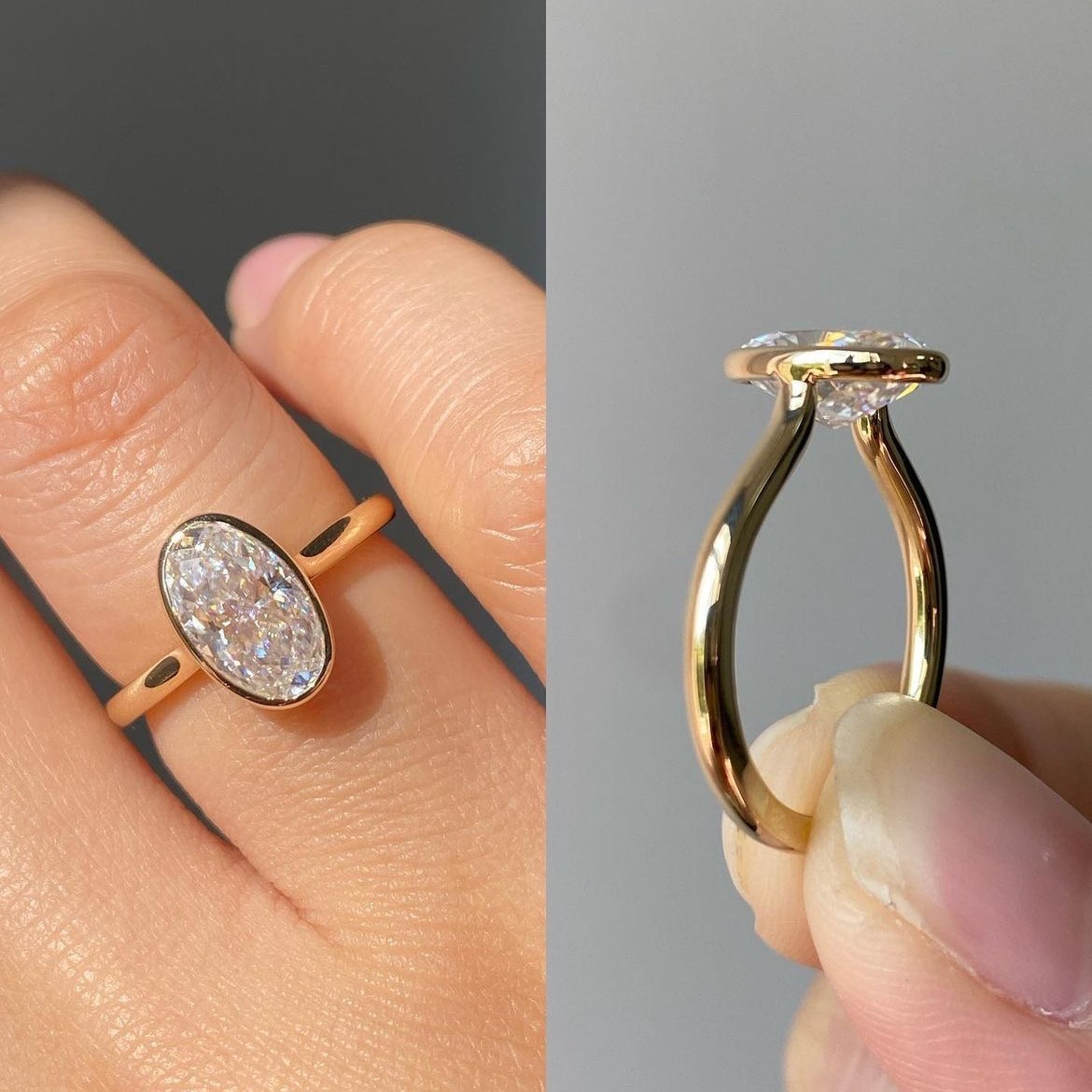 18K Gold / 18K White Gold Oval Cut Diamond Ring | Minimal Bezel Setting