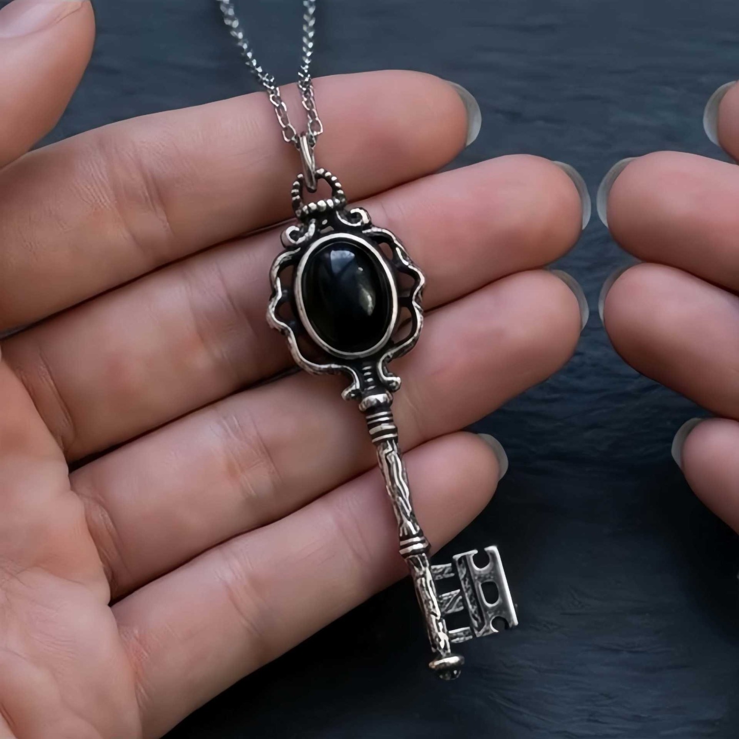 Vintage Hecate Key Natural Gemstone Necklace