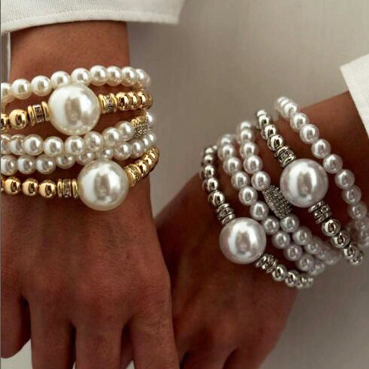 5-Piece French Style Pearl Bracelet Set