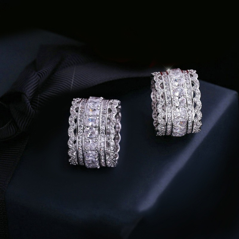 S925 Sterling Silver Multi-Row Pave CZ Wide Eternity Statement Ring