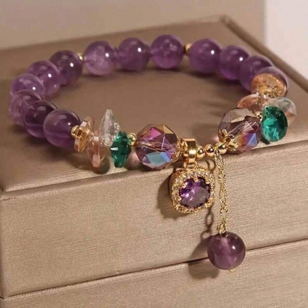 14K Gold Natural Uruguay Amethyst Handmade Beaded Bracelet
