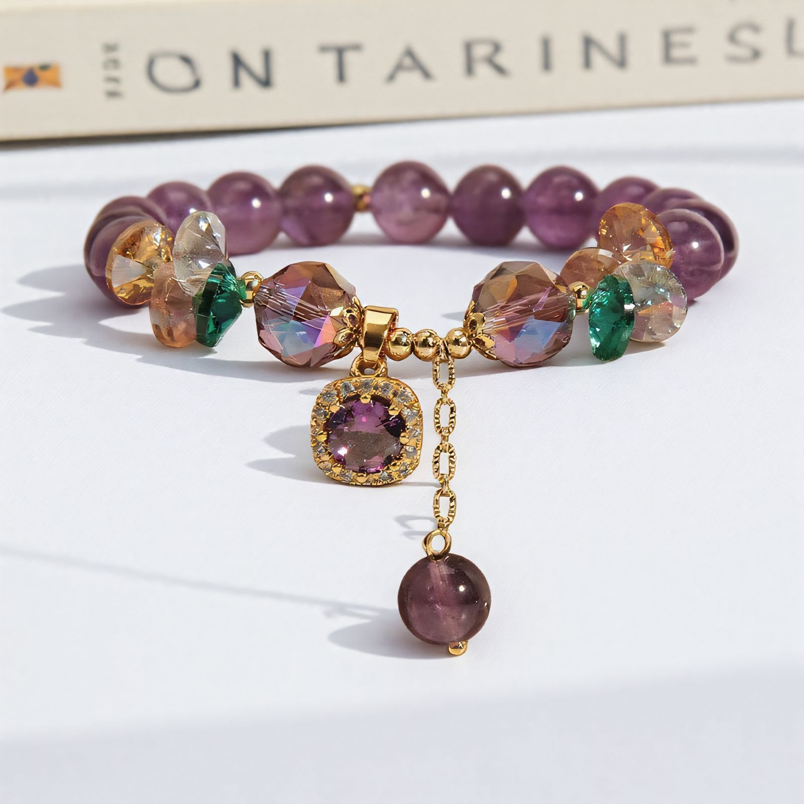 14K Gold Natural Uruguay Amethyst Handmade Beaded Bracelet
