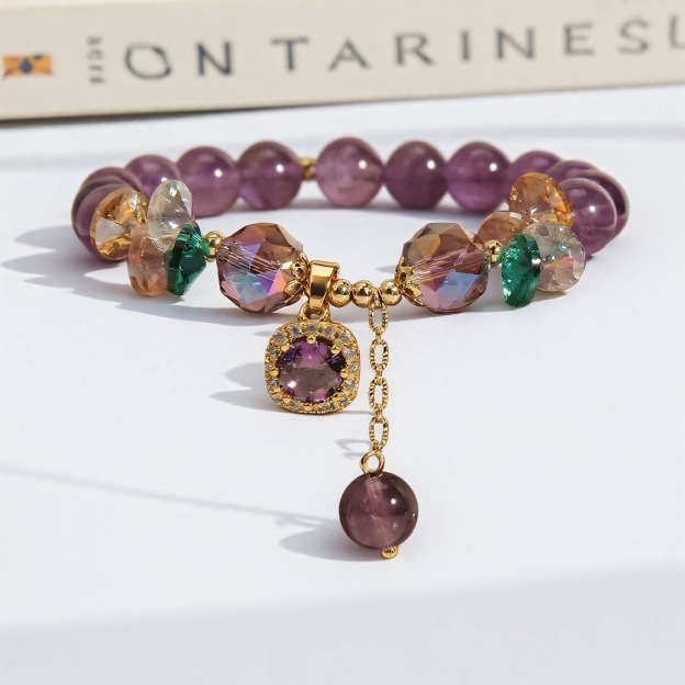 14K Gold Natural Uruguay Amethyst Handmade Beaded Bracelet