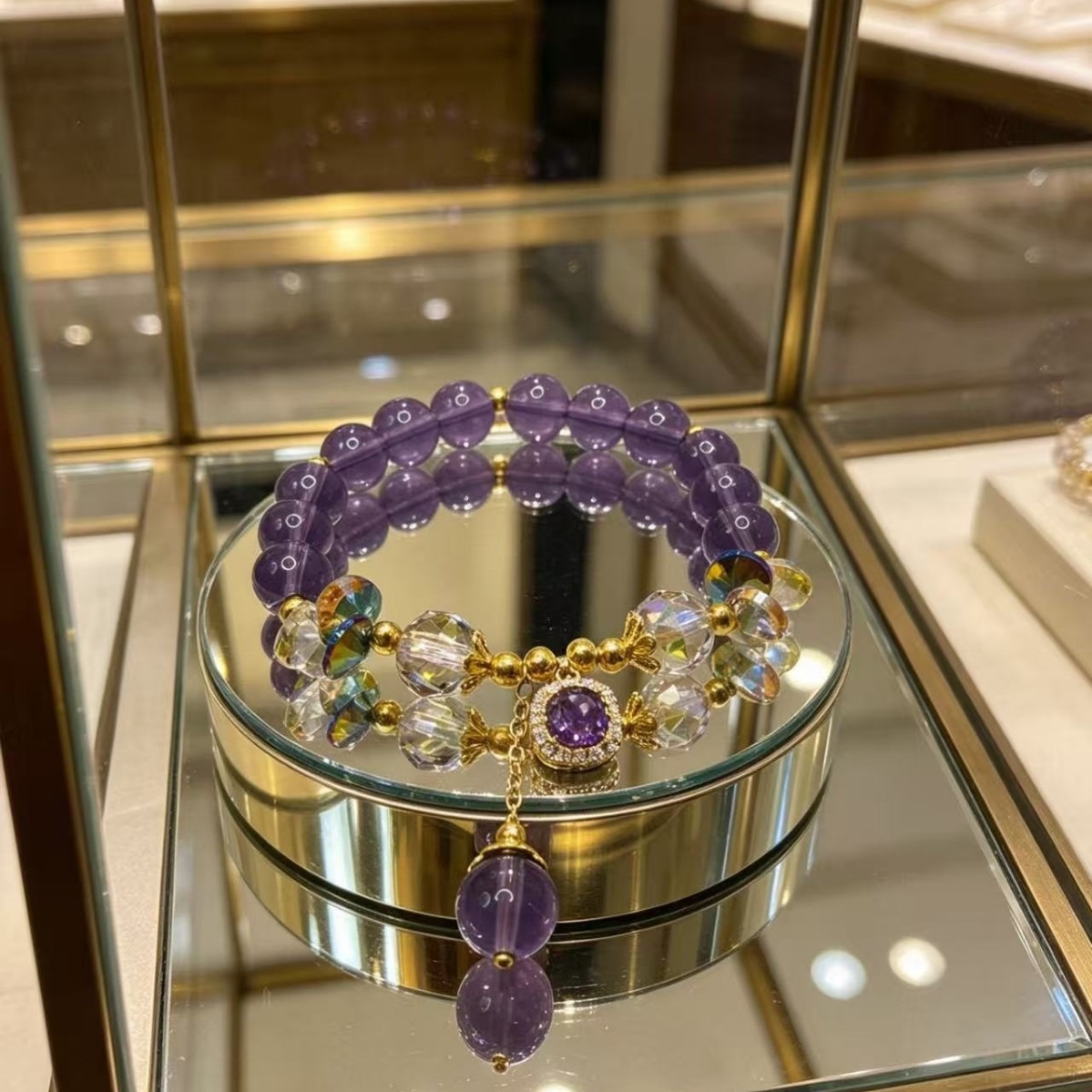 14K Gold Natural Uruguay Amethyst Handmade Beaded Bracelet