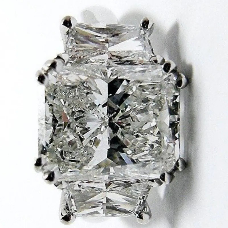 S925 Sterling Silver Radiant Cut Three Stone Ring, Cushion Simulated Diamond Statement Ring
