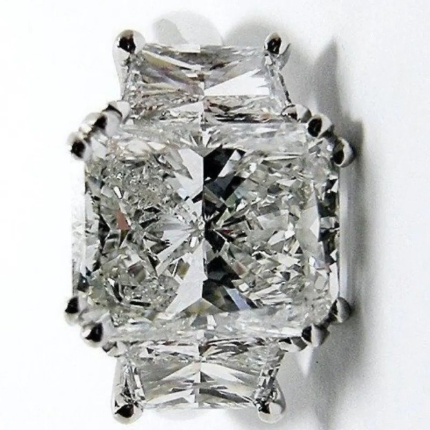 S925 Sterling Silver Radiant Cut Three Stone Ring, Cushion Simulated Diamond Statement Ring