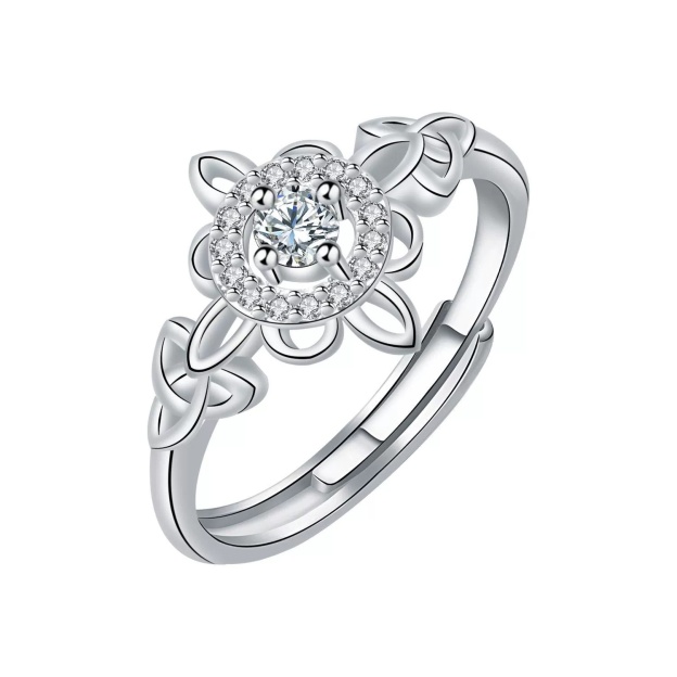 Celtic Witch Protection Sterling Silver Ring with Diamond Accents