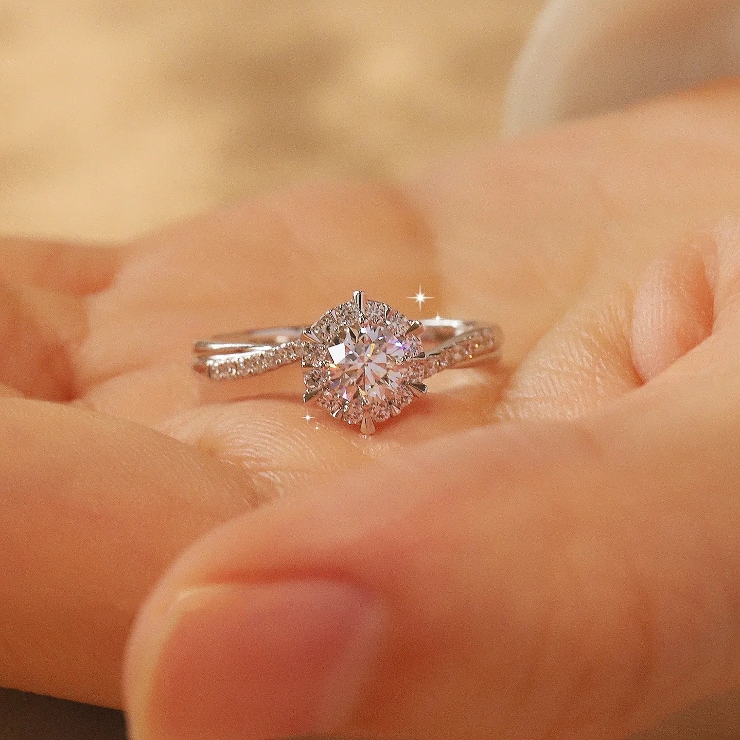 Twisted Band Solitaire Ring in Platinum Tone