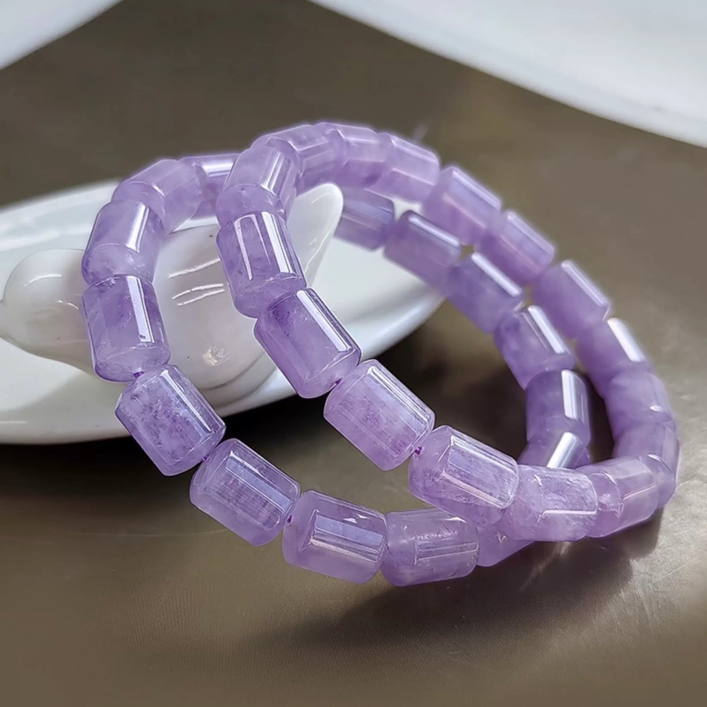 Natural Lavender Amethyst Barrel Bead Bracelet 