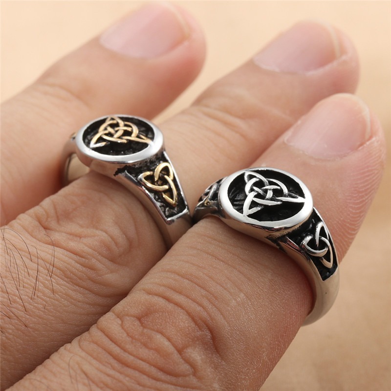 S925 Sterling Silver Vintage Oxidized Celtic Triquetra Signet Ring
