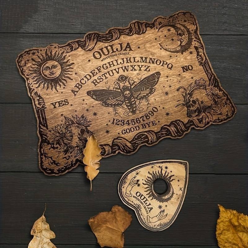 Laser-Engraved Wooden Ouija Board with Planchette Set