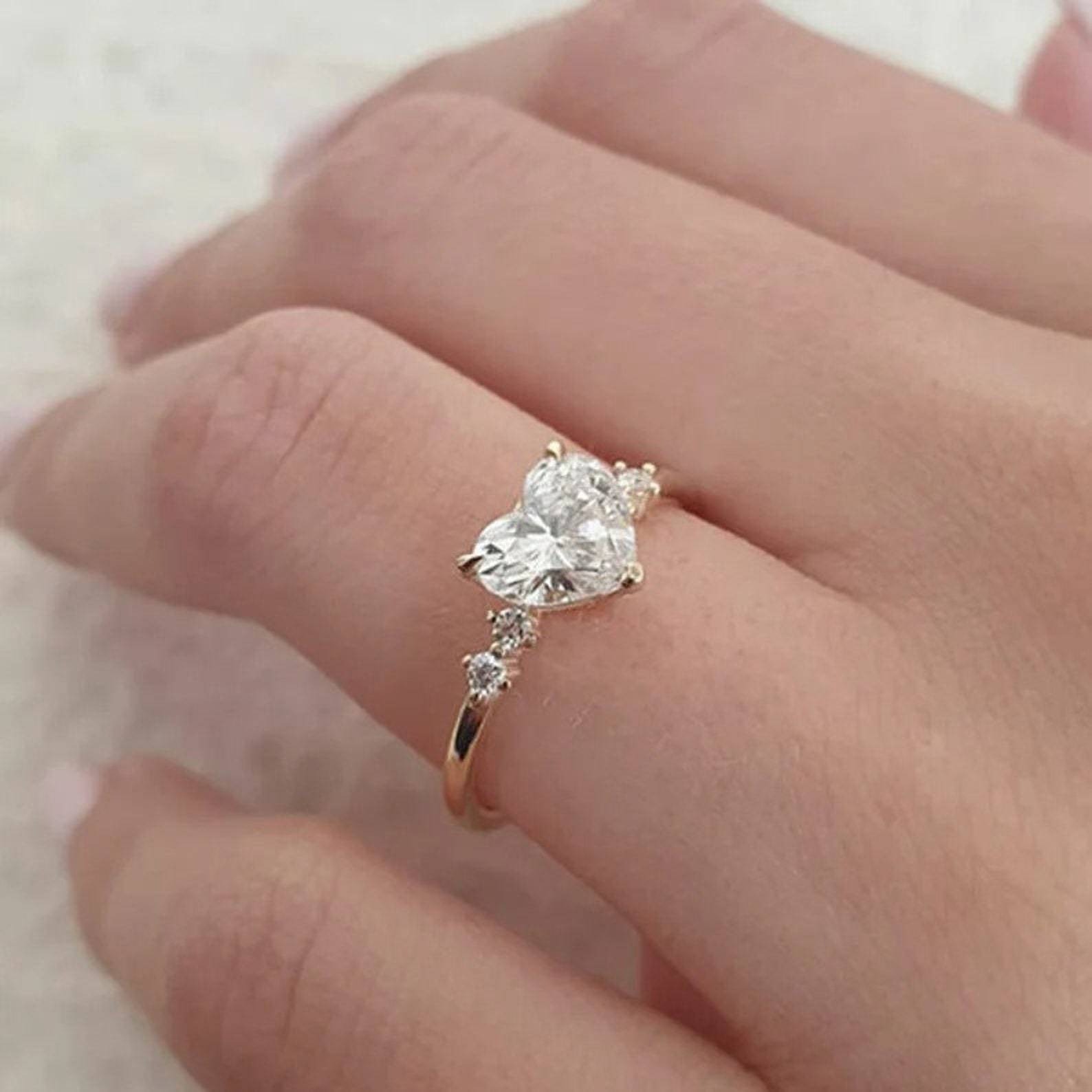 18K Gold Heart Cut Moissanite Ring