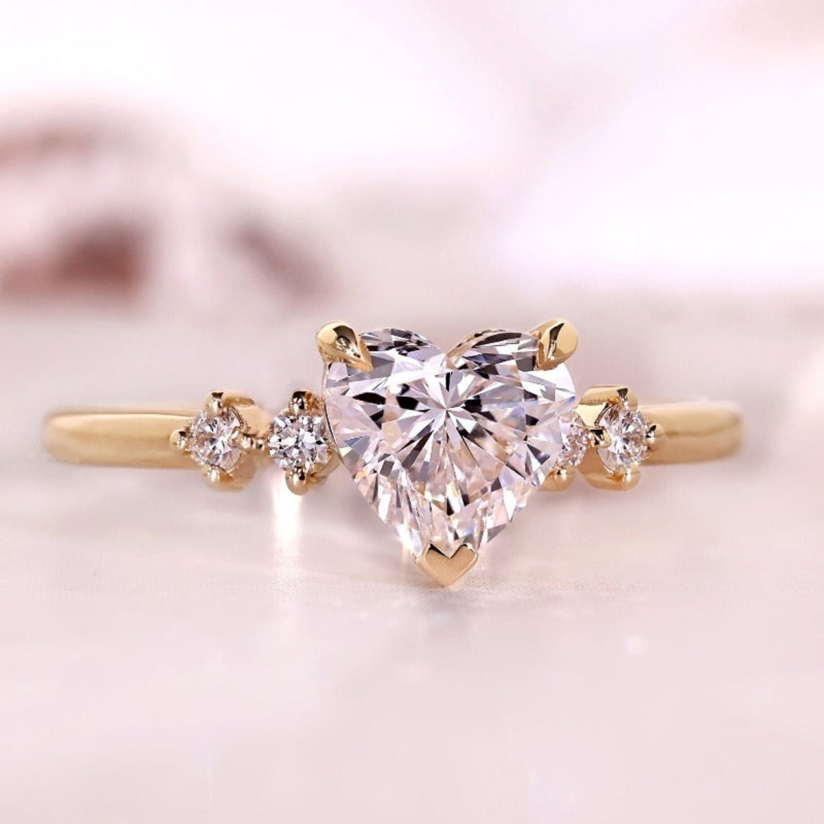18K Gold Heart Cut Moissanite Ring